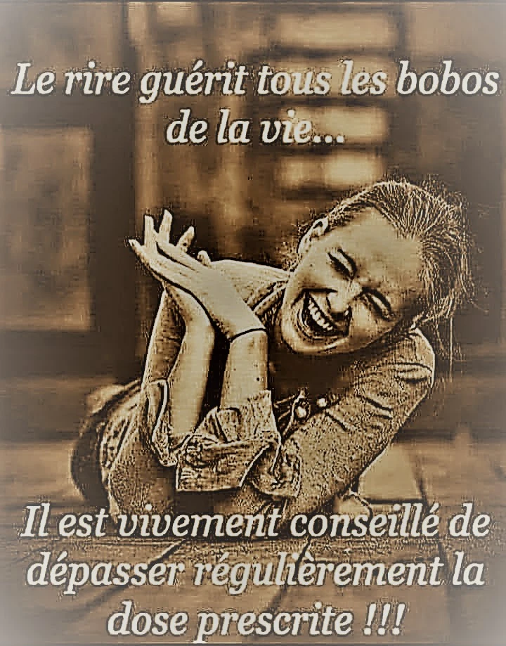 photo d'une petite fille qui rie avec écrit le rire guérit tout les bobo de la vie